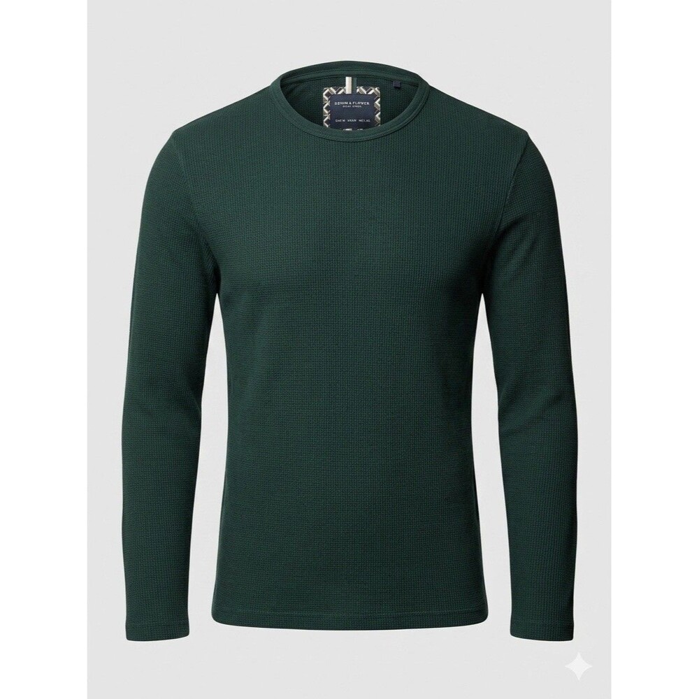 Denim & Flower Ricky Singh Waffle Knit Thermal Shirt Men’s Medium Forest Green